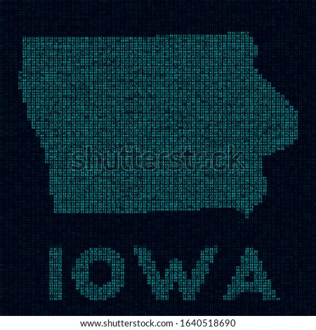 Iowa tech map. Us state symbol in digital style. Cyber map of Iowa with us state name. Elegant vector illustration.