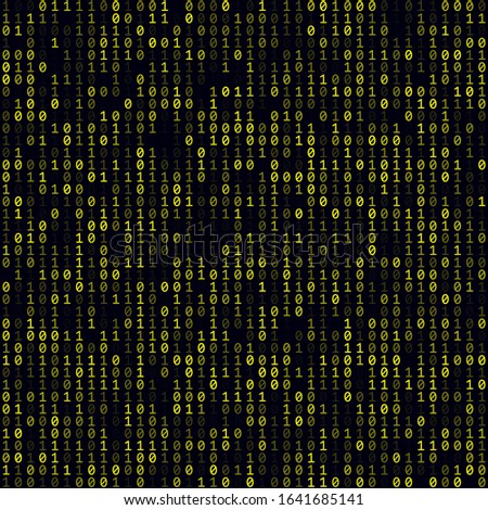 Abstract Matrix background. Yellow filled binary background. Medium sized seamless pattern. Appealing vector illustration.
