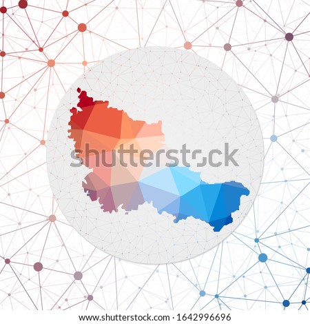 Abstract vector map of Belle Ile. Technology in the island geometric style poster. Polygonal Belle Ile map on 3d triangular mesh backgound. EPS10 Vector.