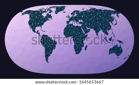 Global network. Natural Earth II projection. World network map. Wired globe in Natural Earth 2 projection on geometric low poly background. Charming vector illustration.