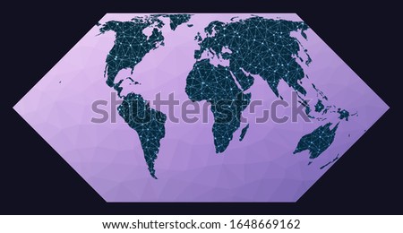 Global network. Eckert II projection. World network map. Wired globe in Eckert 2 projection on geometric low poly background. Appealing vector illustration.