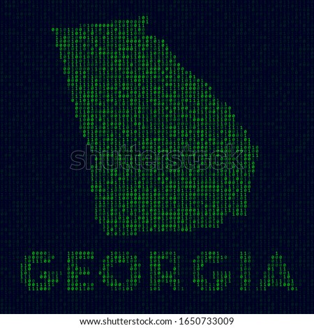 Digital Georgia logo. US state symbol in hacker style. Binary code map of Georgia with US state name. Cool vector illustration.