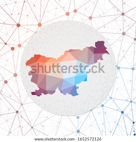 Abstract vector map of Slovenia. Technology in the country geometric style poster. Polygonal Slovenia map on 3d triangular mesh backgound. EPS10 Vector.