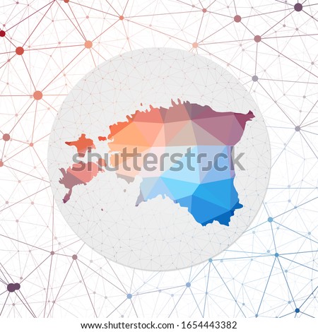 Abstract vector map of Estonia. Technology in the country geometric style poster. Polygonal Estonia map on 3d triangular mesh backgound. EPS10 Vector.