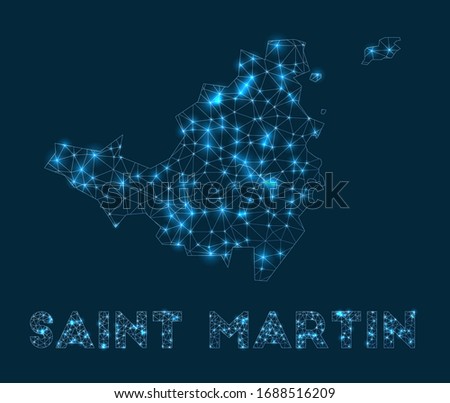 Saint Martin network map. Abstract geometric map of the island. Internet connections and telecommunication design. Attractive vector illustration.