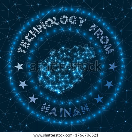 Technology From Hainan. Futuristic geometric badge of the island. Technological concept. Round Hainan logo. Vector illustration.