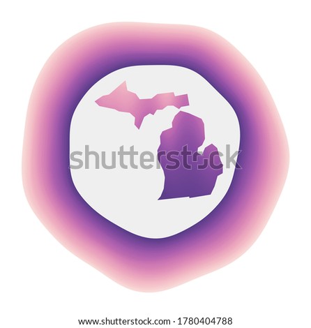 Michigan icon. Colorful gradient logo of the us state. Purple red Michigan rounded sign with map for your design. Vector illustration.