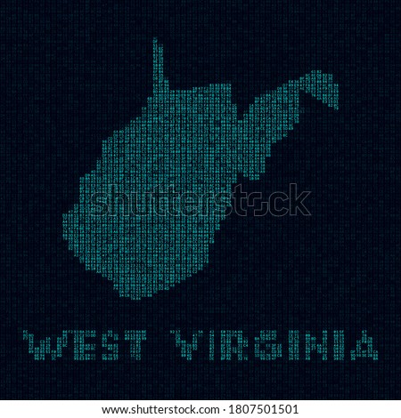 West Virginia tech map. Us state symbol in digital style. Cyber map of West Virginia with us state name. Awesome vector illustration.