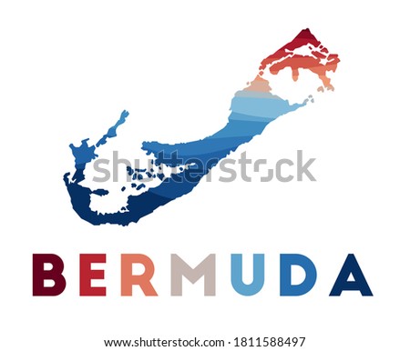 Bermuda map. Map of the island with beautiful geometric waves in red blue colors. Vivid Bermuda shape. Vector illustration.