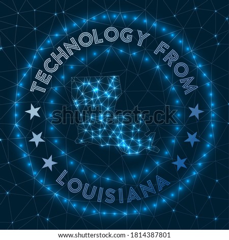 Technology From Louisiana. Futuristic geometric badge of the us state. Technological concept. Round Louisiana logo. Vector illustration.