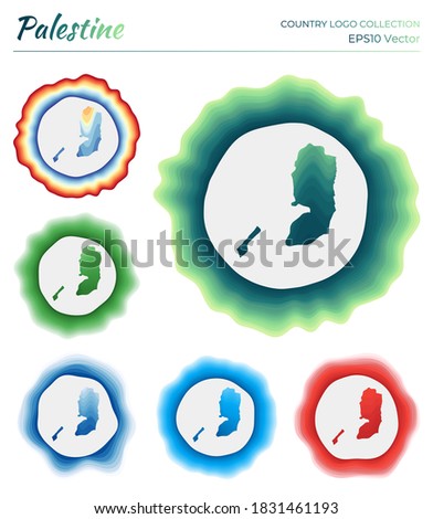 Palestine logo collection. Colorful logo of the country. Unique layered dynamic frames around Palestine border shape. Vector illustration.