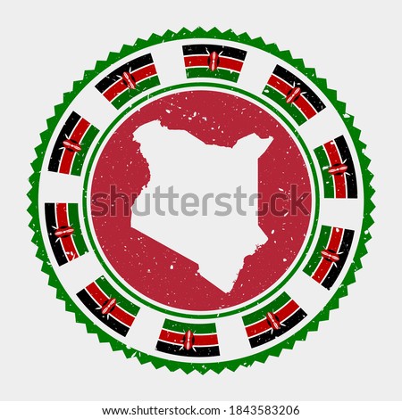 Kenya grunge stamp. Round logo with map and flag of Kenya. Country stamp. Vector illustration.