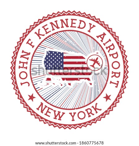 John F Kennedy Airport New York stamp. Airport logo vector illustration. New York aeroport with country flag.