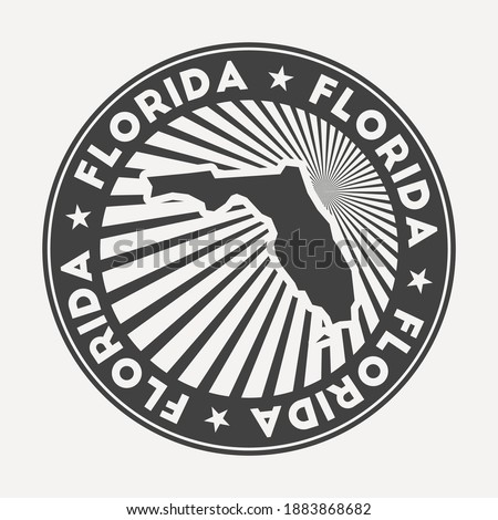 Florida round logo. Vintage travel badge with the circular name and map of us state, vector illustration. Can be used as insignia, logotype, label, sticker or badge of the Florida.