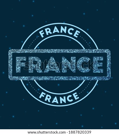 France. Glowing round badge. Network style geometric France stamp in space. Vector illustration.