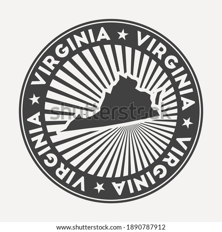 Virginia round logo. Vintage travel badge with the circular name and map of us state, vector illustration. Can be used as insignia, logotype, label, sticker or badge of the Virginia.
