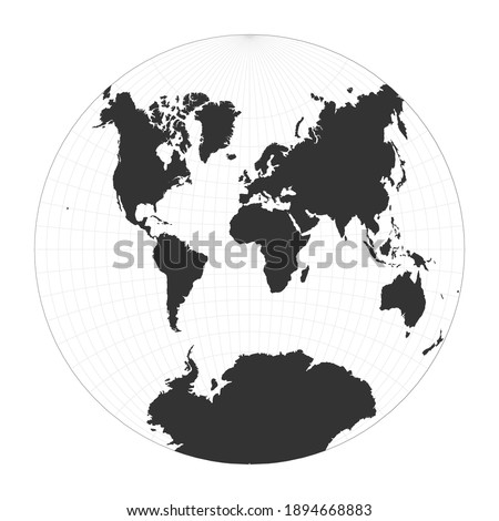 Map of The World. Van der Grinten II projection. Globe with latitude and longitude net. World map on meridians and parallels background. Vector illustration.