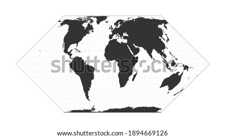 Map of The World. Eckert II projection. Globe with latitude and longitude net. World map on meridians and parallels background. Vector illustration.