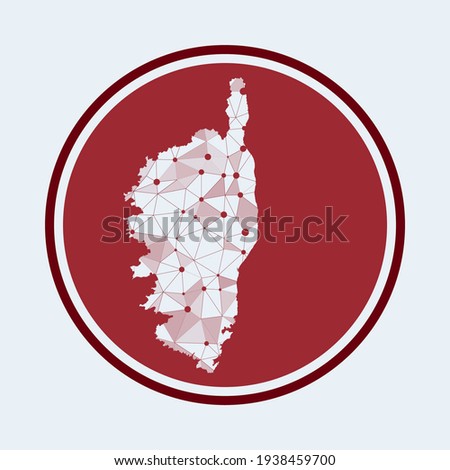 Corsica icon. Trendy tech logo of the island. Geometric mesh round design. Technology, internet, network, telecommunication concept. Vector illustration.