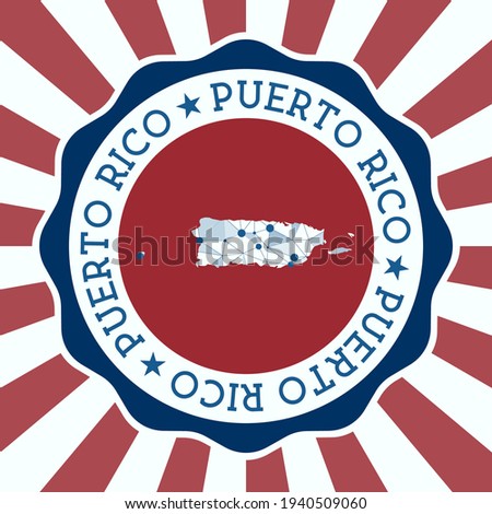 Puerto Rico Badge. Round logo of country with triangular mesh map and radial rays. EPS10 Vector.