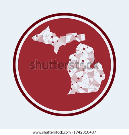 Michigan icon. Trendy tech logo of the us state. Geometric mesh round design. Technology, internet, network, telecommunication concept. Vector illustration.