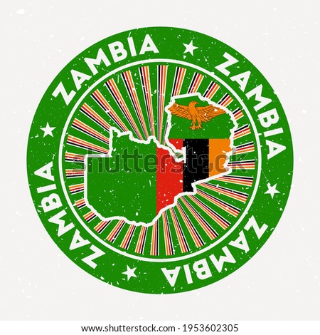 Zambia round stamp. Logo of country with flag. Vintage badge with circular text and stars, vector illustration.