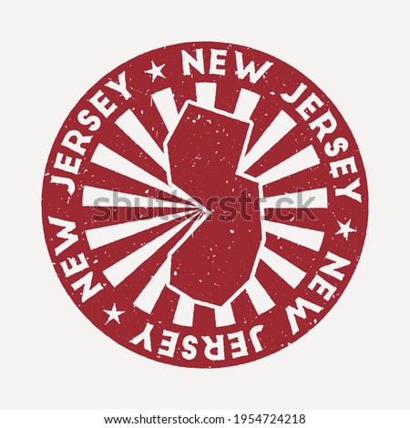 New Jersey stamp. Travel red rubber stamp with the map of us state, vector illustration. Can be used as insignia, logotype, label, sticker or badge of the New Jersey.