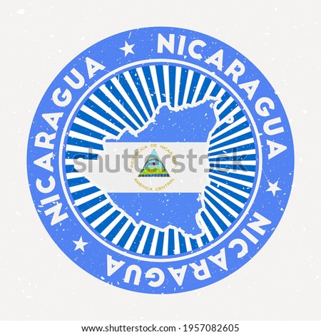 Nicaragua round stamp. Logo of country with flag. Vintage badge with circular text and stars, vector illustration.