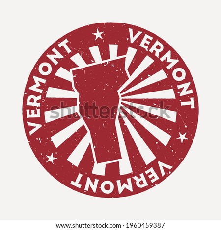 Vermont stamp. Travel red rubber stamp with the map of us state, vector illustration. Can be used as insignia, logotype, label, sticker or badge of the Vermont.