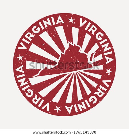 Virginia stamp. Travel red rubber stamp with the map of us state, vector illustration. Can be used as insignia, logotype, label, sticker or badge of the Virginia.