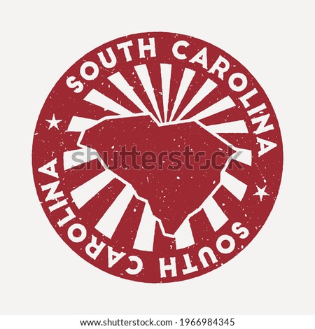 South Carolina stamp. Travel red rubber stamp with the map of us state, vector illustration. Can be used as insignia, logotype, label, sticker or badge of the South Carolina.