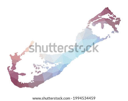 Map of Bermuda. Low poly illustration of the island. Geometric design with stripes. Technology, internet, network concept. Vector illustration.