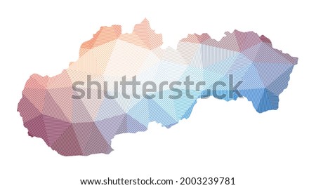 Map of Slovakia. Low poly illustration of the country. Geometric design with stripes. Technology, internet, network concept. Vector illustration.