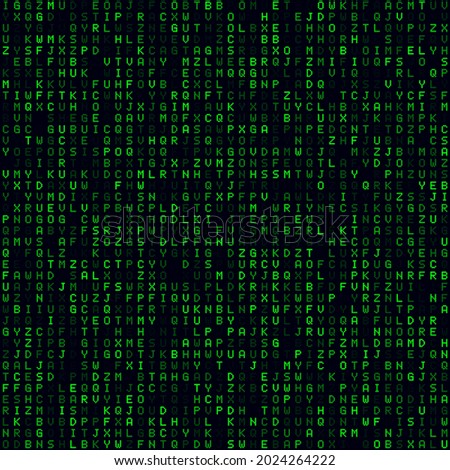 Tech background. Green filled alphabet letters background. Medium sized seamless pattern. Beautiful vector illustration.