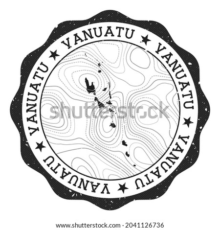 Vanuatu outdoor stamp. Round sticker with map of country with topographic isolines. Vector illustration. Can be used as insignia, logotype, label, sticker or badge of the Vanuatu.