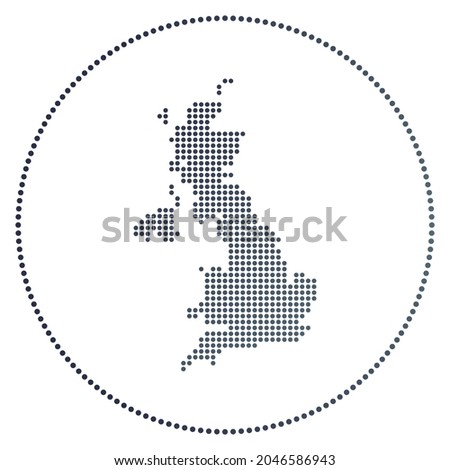 United Kingdom digital badge. Dotted style map of United Kingdom in circle. Tech icon of the country with gradiented dots. Stylish vector illustration.