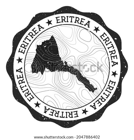 Eritrea outdoor stamp. Round sticker with map of country with topographic isolines. Vector illustration. Can be used as insignia, logotype, label, sticker or badge of the Eritrea. Stok fotoğraf © 