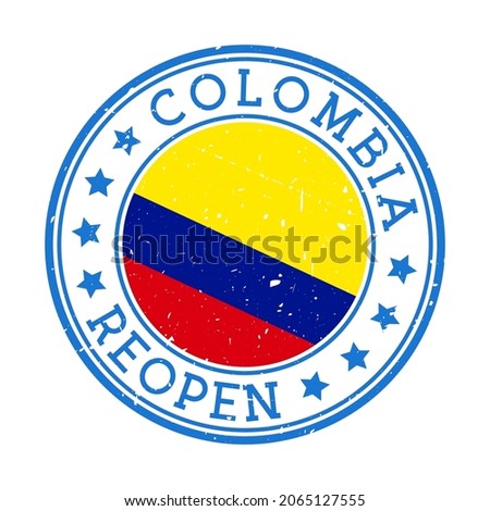 Colombia Reopening Stamp. Round badge of country with flag of Colombia. Reopening after lock-down sign. Vector illustration. Photo stock © 