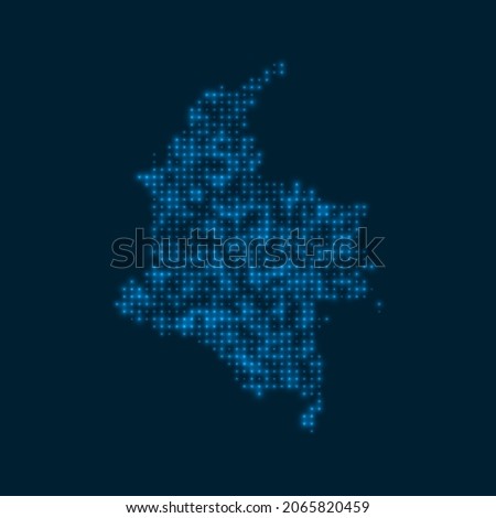 Colombia dotted glowing map. Shape of the country with blue bright bulbs. Vector illustration.