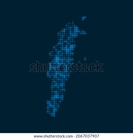 San Andres dotted glowing map. Shape of the island with blue bright bulbs. Vector illustration.