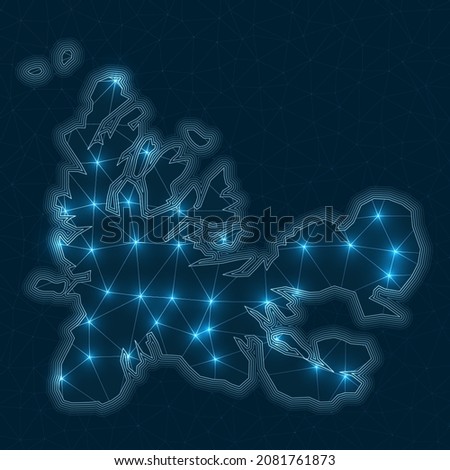 TAAF network map. Abstract geometric map of the country. Digital connections and telecommunication design. Glowing internet network. Elegant vector illustration.