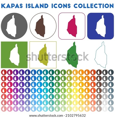 Kapas Island icons collection. Bright colourful trendy map icons. Modern Kapas Island badge. Vector illustration.