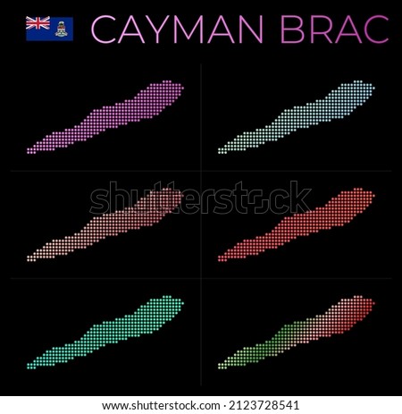 Cayman Brac dotted map set. Map of Cayman Brac in dotted style. Borders of the island filled with beautiful smooth gradient circles. Charming vector illustration.