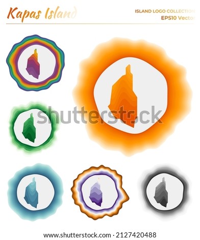 Kapas logo collection. Colorful badge of the island. Layers around Kapas Island border shape. Vector illustration.