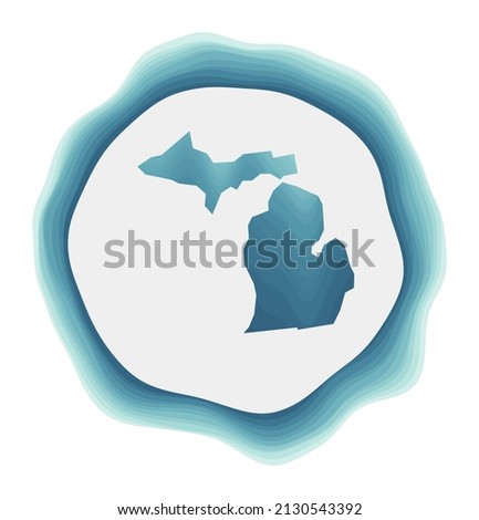 Michigan logo. Badge of the us state. Layered circular sign around Michigan border shape. Appealing vector illustration.