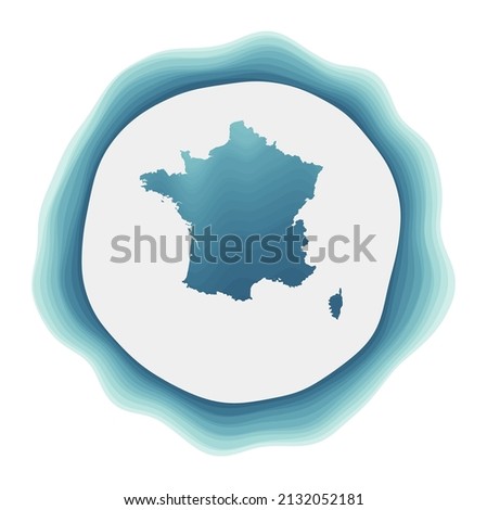 France logo. Badge of the country. Layered circular sign around France border shape. Powerful vector illustration.