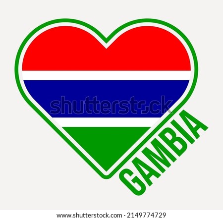 Gambia heart flag badge. Made with Love from Gambia logo. Flag of the country heart shape. Vector illustration.