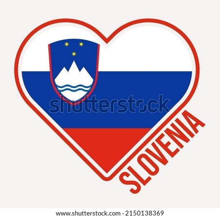 Slovenia heart flag badge. Made with Love from Slovenia logo. Flag of the country heart shape. Vector illustration.