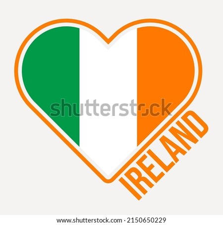 Ireland heart flag badge. Made with Love from Ireland logo. Flag of the country heart shape. Vector illustration.