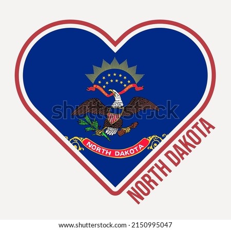 North Dakota heart flag badge. Made with Love from North Dakota logo. Flag of the us state heart shape. Vector illustration.